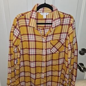 Yellow and Red Plaid Button-Up Shirt